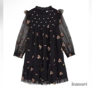 Zara Girl Mesh Floral Black Kids Dress 13-14Y
